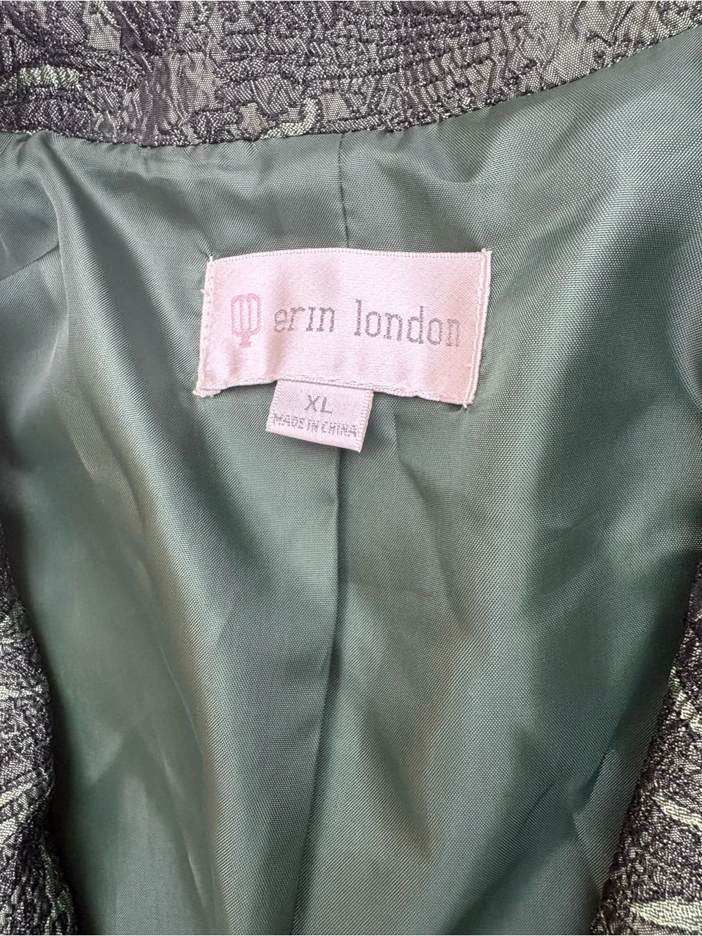 erin london Dark Green Textured Blazer with Subtle Leaf Pattern